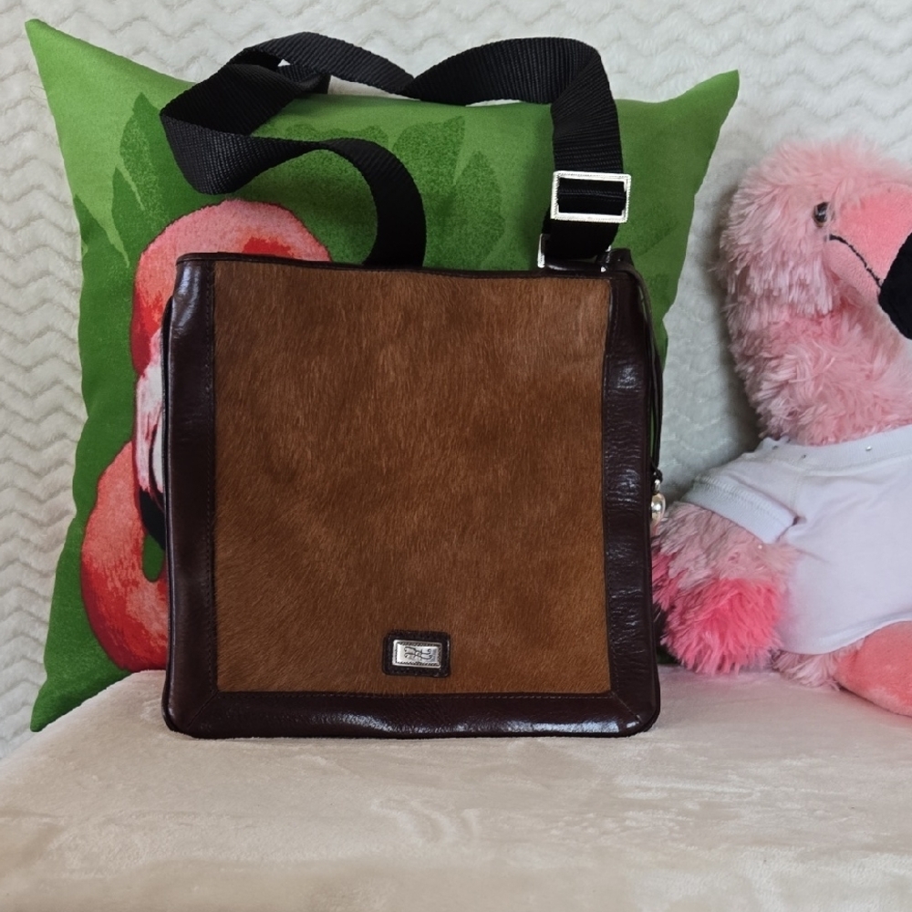 Rare Brighton 098738 Brown Leather And Fur Crossboby Bag